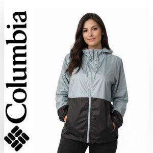NWT COLUMBIA Women’s Flash Forward Windbreaker hooded/hoodie - Sz L - Blue/Black